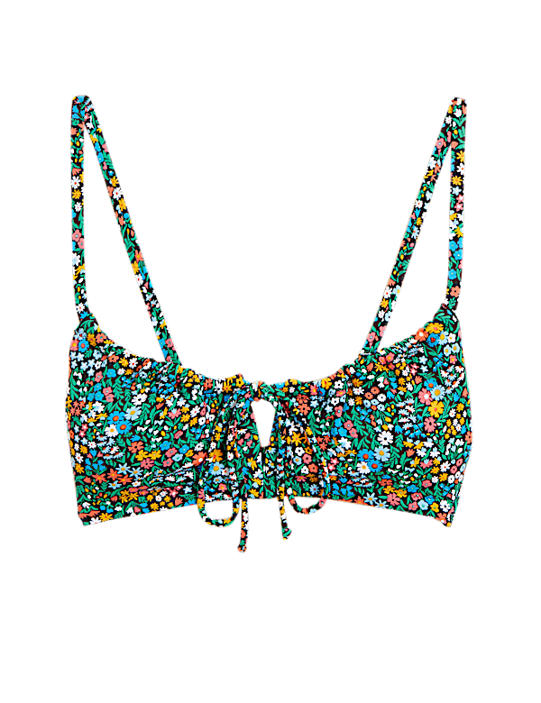 Printed Tie Front Bikini Top