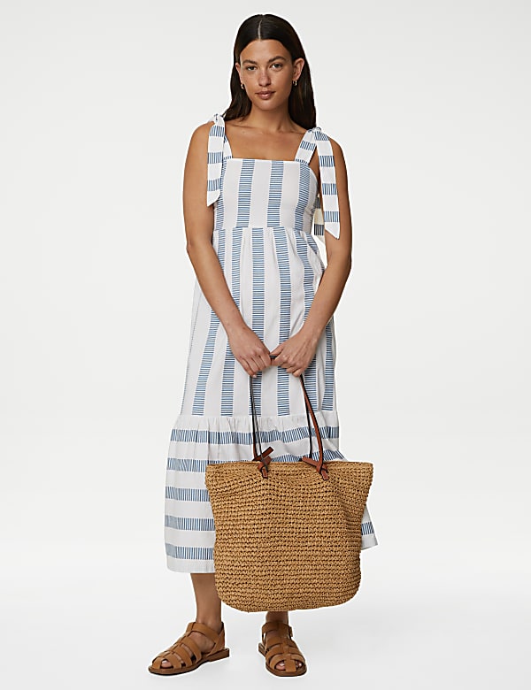Cotton Rich Striped Midaxi Tiered Dress