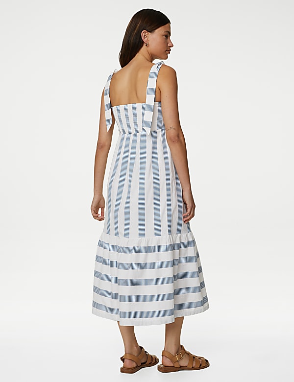Cotton Rich Striped Midaxi Tiered Dress