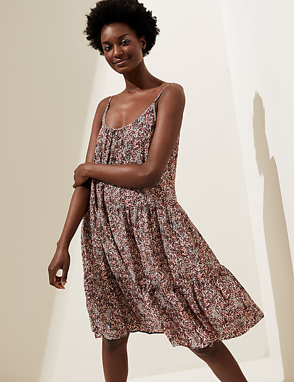 Printed Mini Swing Beach Dress