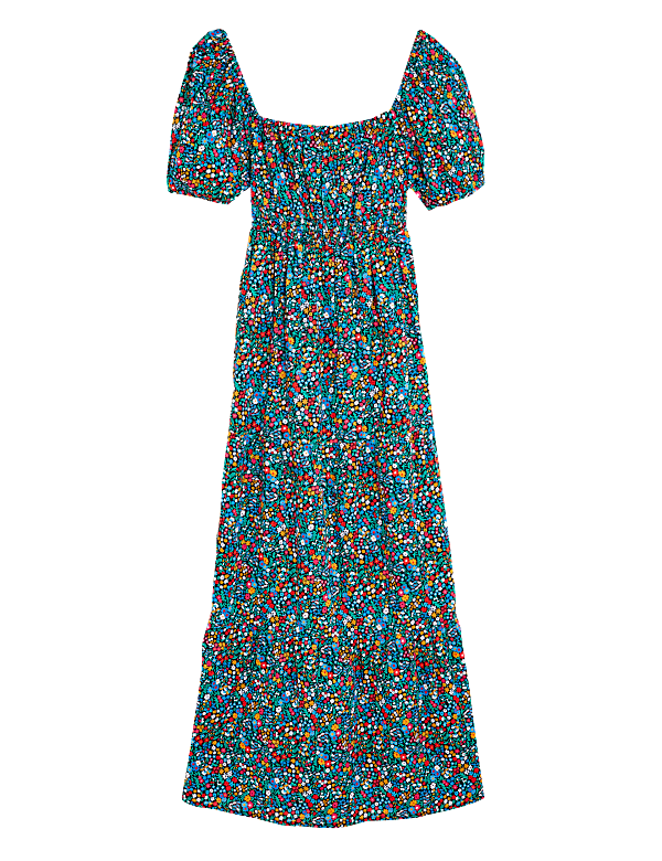 Pure Cotton Floral Midi Waisted Dress