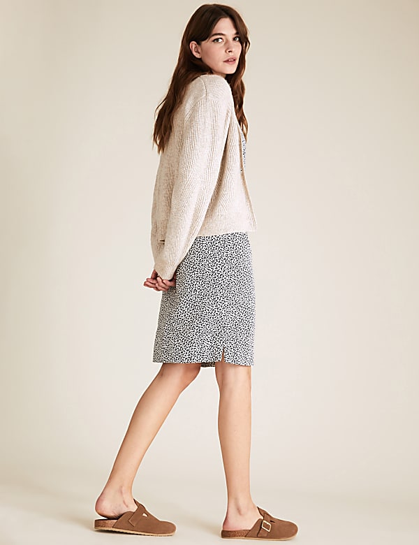 Linen Blend Leaf Print Shift Dress