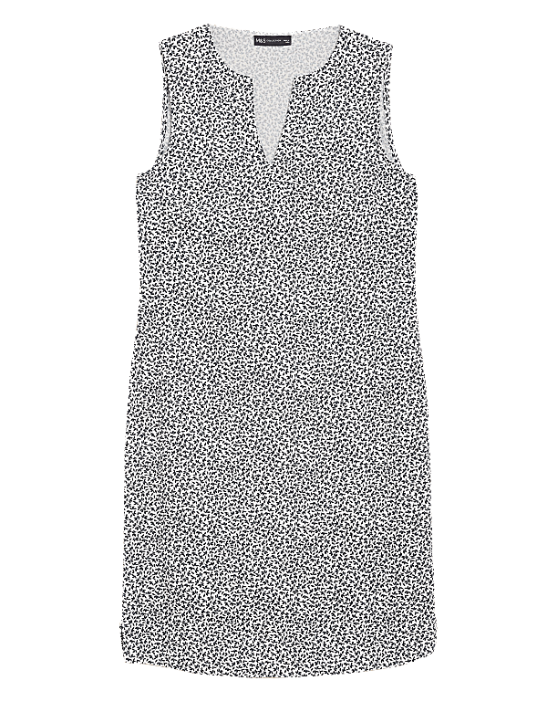 Linen Blend Leaf Print Shift Dress