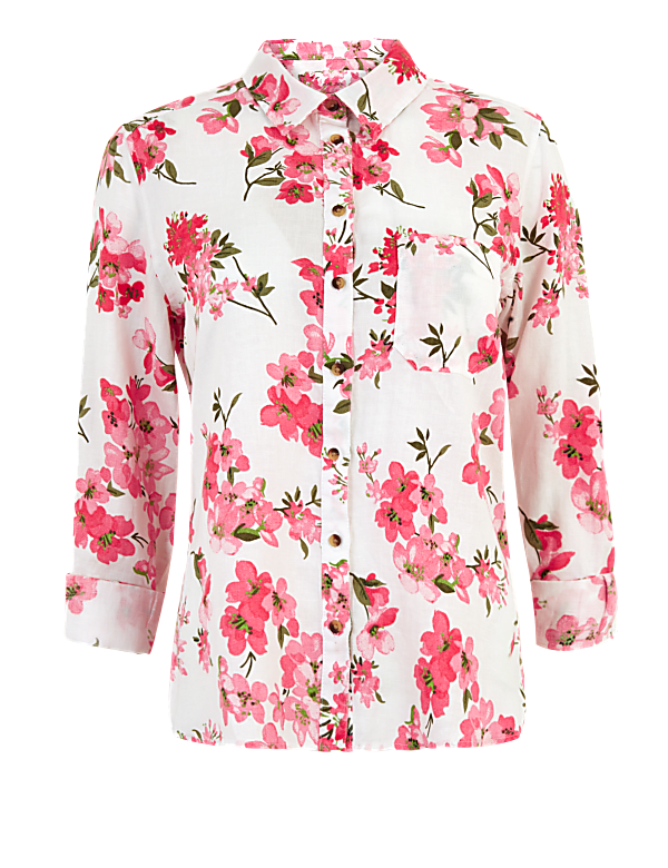 Pure Linen Floral Long Sleeve Shirt