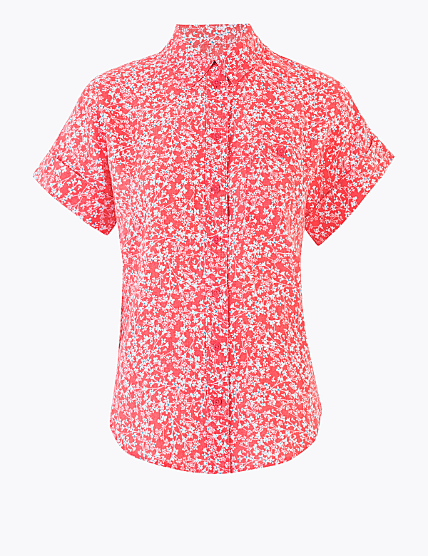 Pure Linen Floral Short Sleeve Shirt