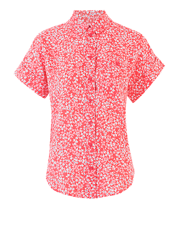 Pure Linen Floral Short Sleeve Shirt