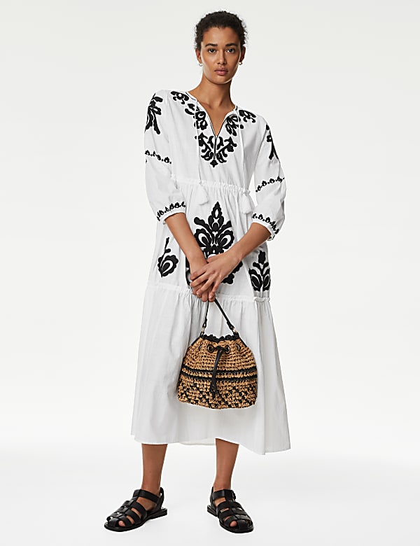 Pure Cotton Midaxi Tiered Beach Dress