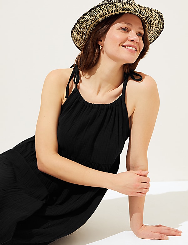 Pure Cotton Square Neck Midaxi Beach Dress