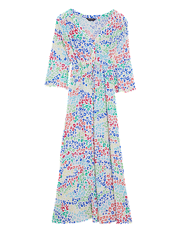 Animal Print V-Neck Shirred Maxi Dress