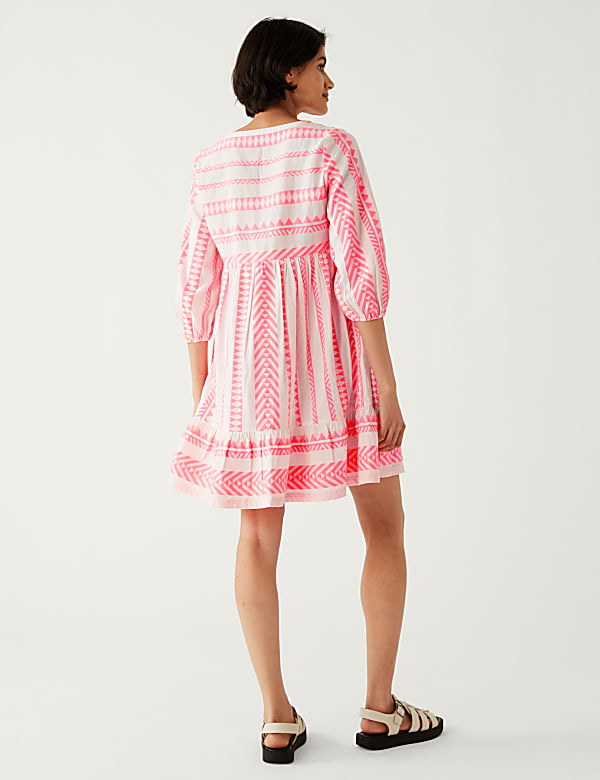 Cotton Rich Jacquard Mini Smock Beach Dress