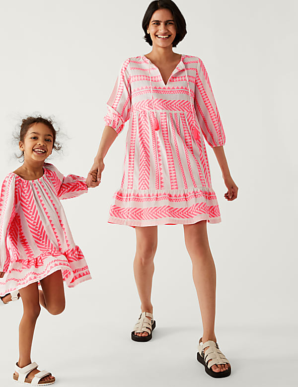 Cotton Rich Jacquard Mini Smock Beach Dress