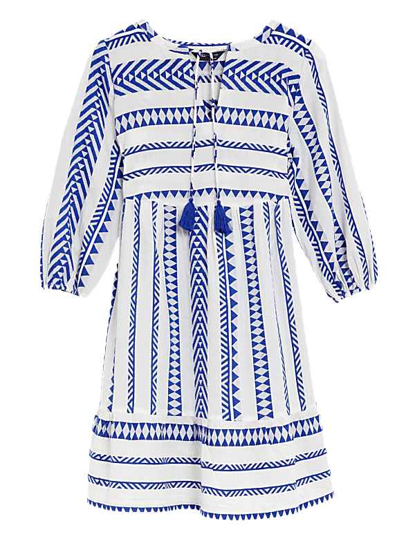 Cotton Rich Jacquard Mini Smock Beach Dress