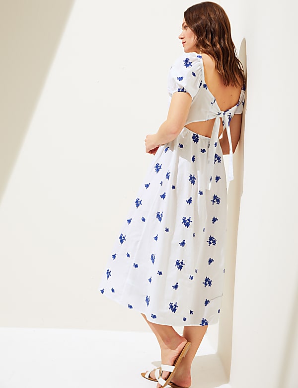 Pure Cotton Embroidered Midi Beach Dress
