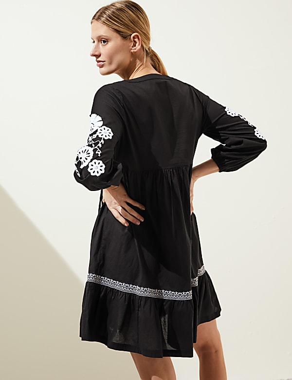 Pure Cotton V-Neck Mini Tiered Dress