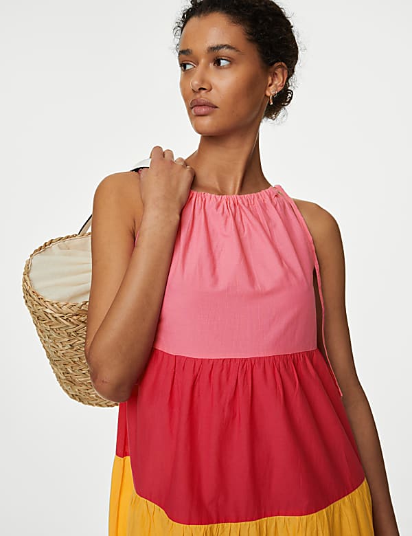 Pure Cotton Colour Block Midaxi Beach Dress