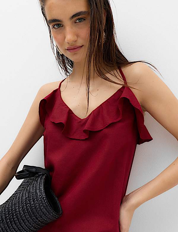 Linen Cotton Blend Ruffle Maxi Dress - IS