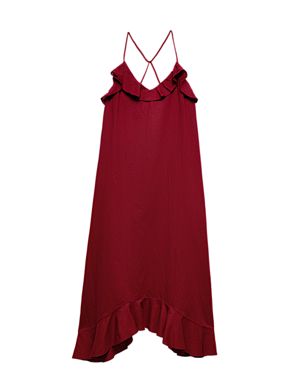 Linen Cotton Blend Ruffle Maxi Dress