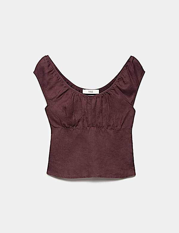 Pure Linen Square Neck Ruched Top - MV