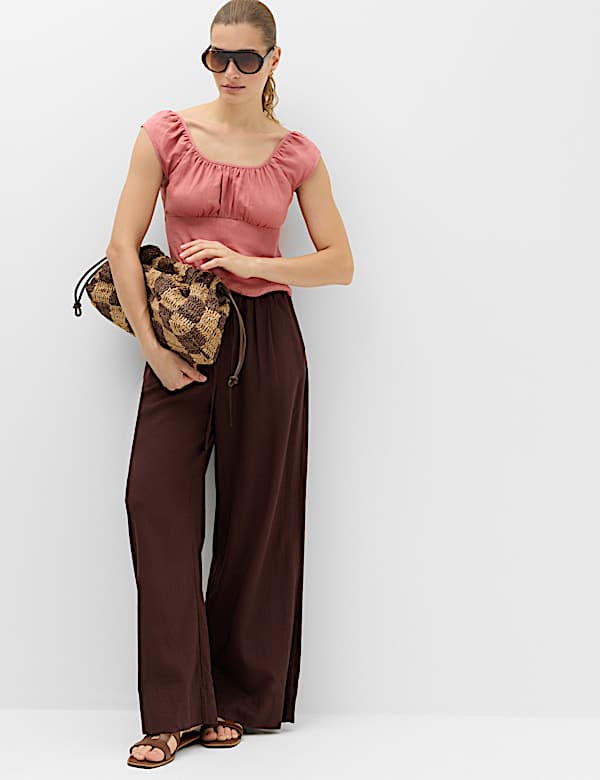 Pure Linen Square Neck Ruched Top
