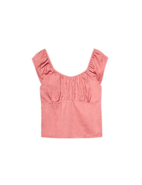 Pure Linen Square Neck Ruched Top