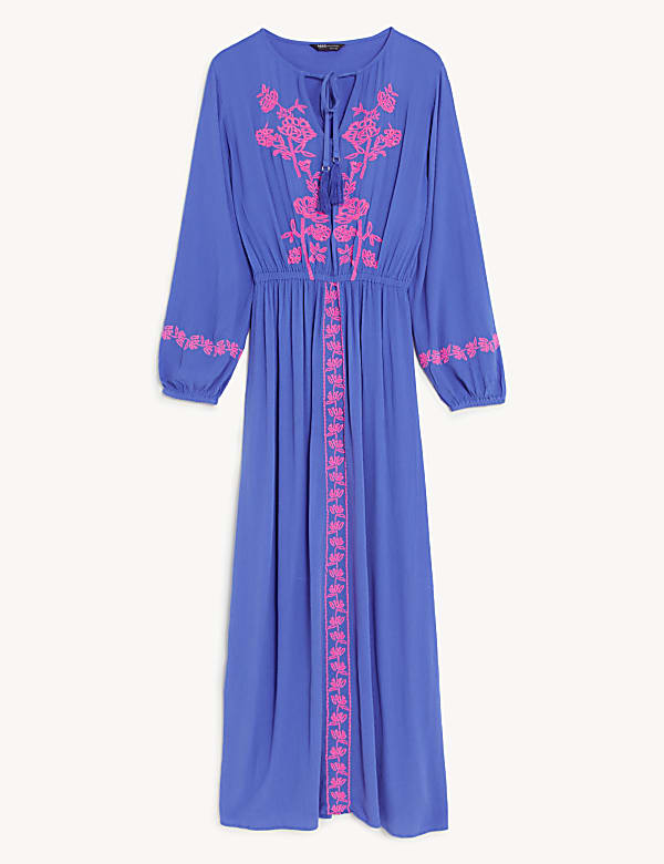 Embroidered V-Neck Maxi Beach Dress - US