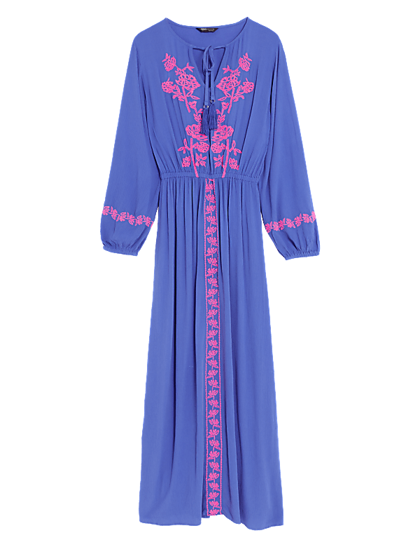 Embroidered V-Neck Maxi Beach Dress
