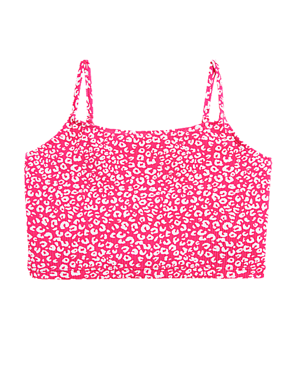 Ribbed Animal Print Square Neck Tankini Top