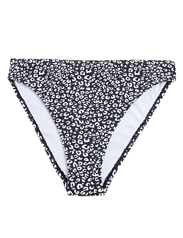 Printed Ribbed High Waisted Bikini Bottoms