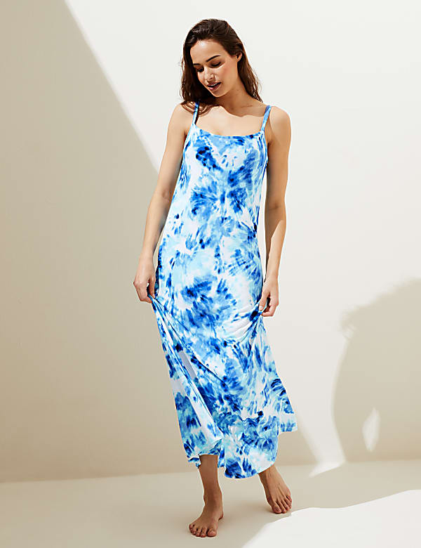 Tie Dye Scoop Neck Maxi Slip Dress