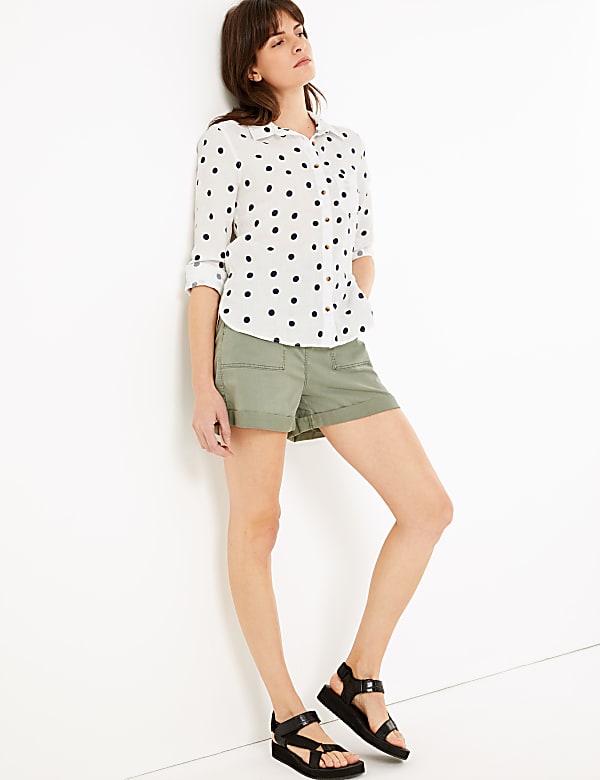 Pure Linen Polka Dot Long Sleeve Shirt