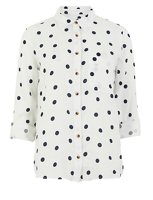 Pure Linen Polka Dot Long Sleeve Shirt