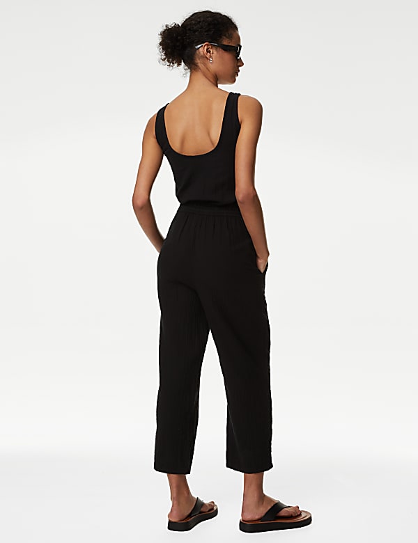 Pure Cotton Drawstring Sleeveless Jumpsuit