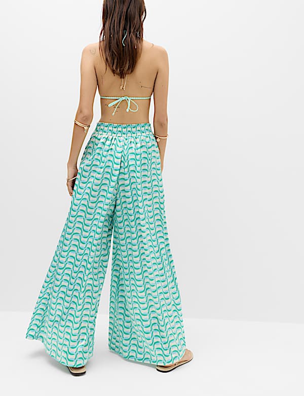 Satin Printed Palazzo Beach Trousers - AL