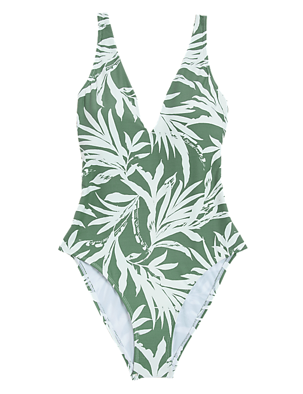 Printed Plunge V-Neck Swimsuit