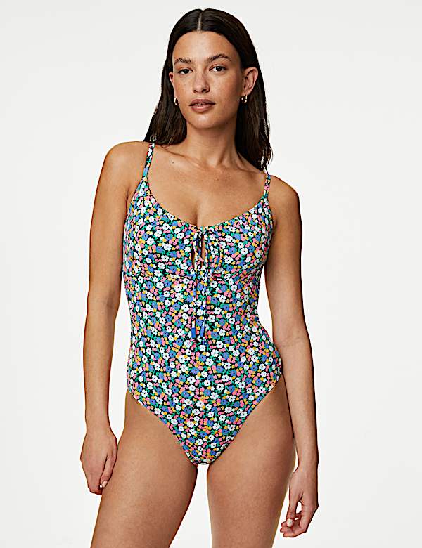 Printed Tie Front Swimsuit