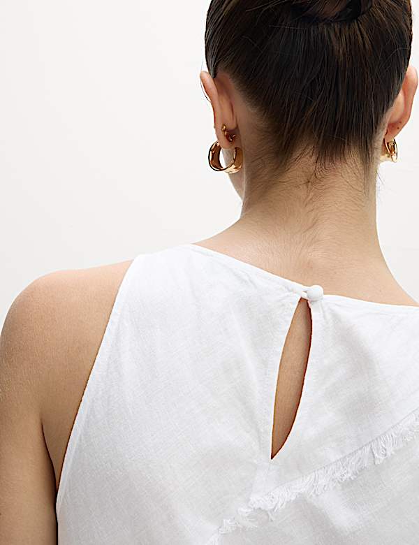 Linen Rich Raw Edge Midi Shift Dress
