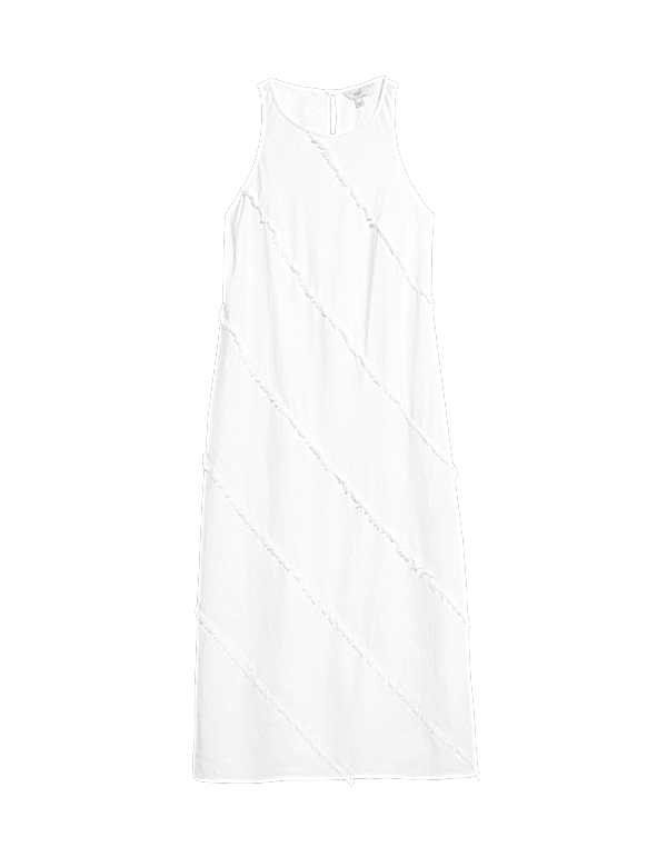 Linen Rich Raw Edge Midi Shift Dress