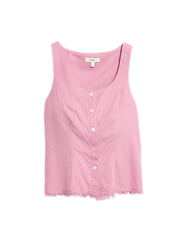 Linen Rich Button Through Raw Edge Cami Top