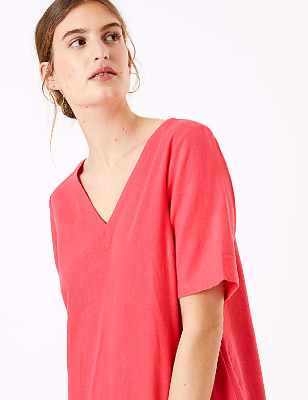 Linen blend V-Neck Shift Dress