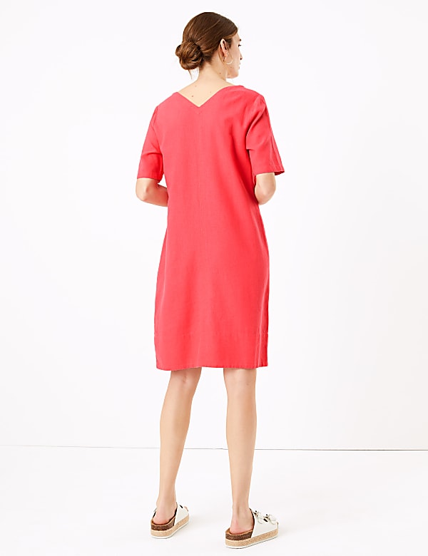 Linen blend V-Neck Shift Dress