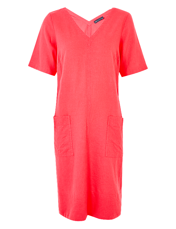 Linen blend V-Neck Shift Dress