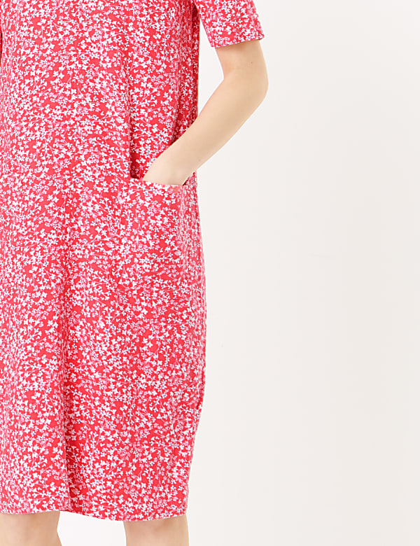 Linen Blend Floral V-Neck Shift Dress