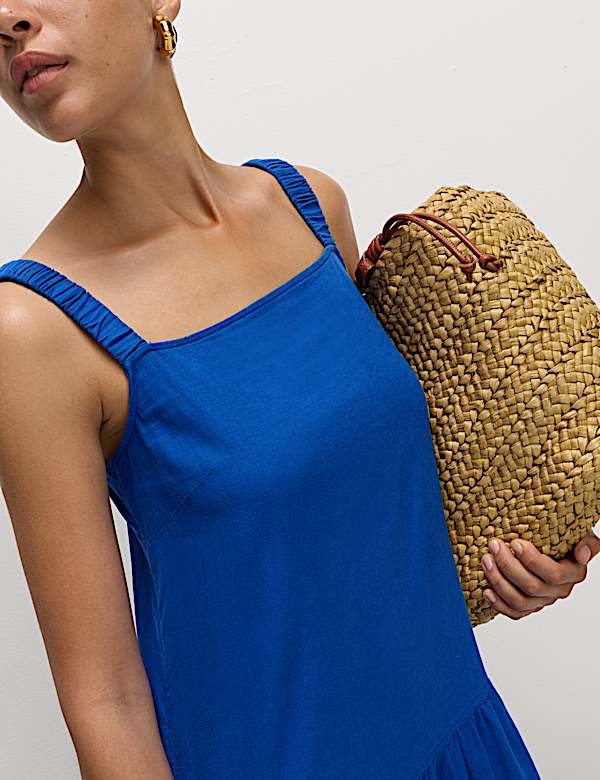 Linen Rich Scoop Neck Midi Drop Waist Dress