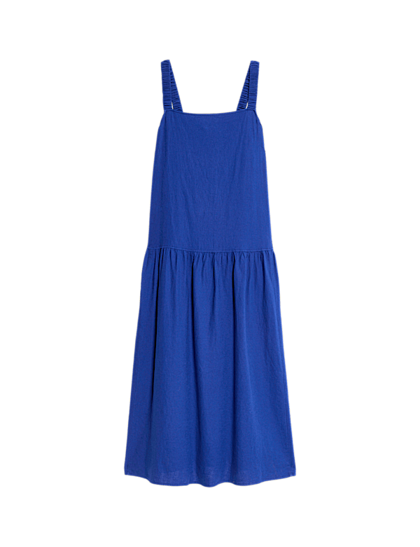 Linen Rich Scoop Neck Midi Drop Waist Dress