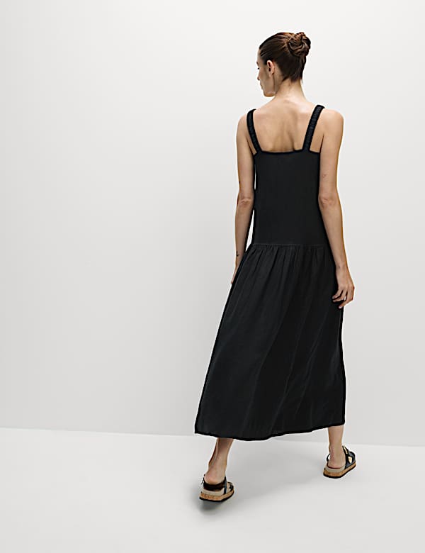 Linen Rich Scoop Neck Midi Drop Waist Dress - RS