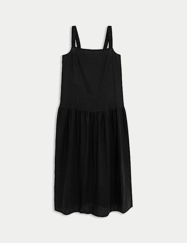 Linen Rich Scoop Neck Midi Drop Waist Dress - RS