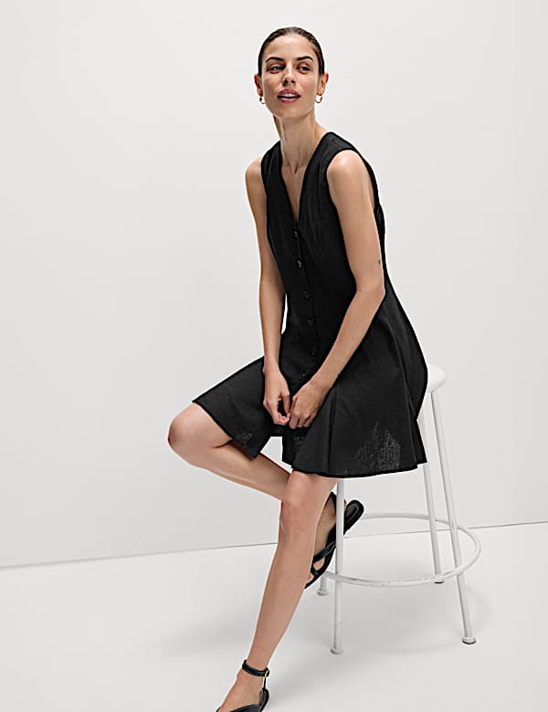 Linen Rich Godet Mini Dress