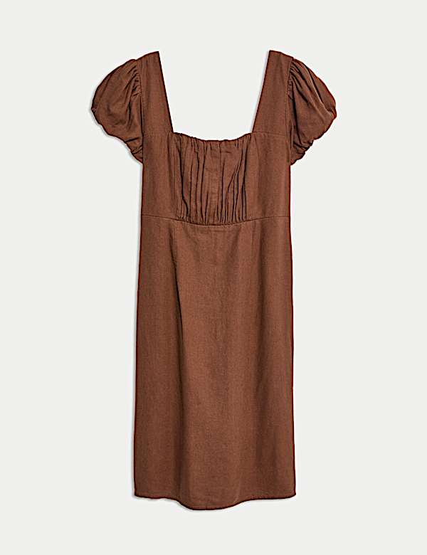 Linen Rich Puff Sleeve Mini Shift Dress - BN