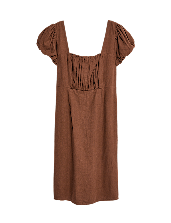 Linen Rich Puff Sleeve Mini Shift Dress