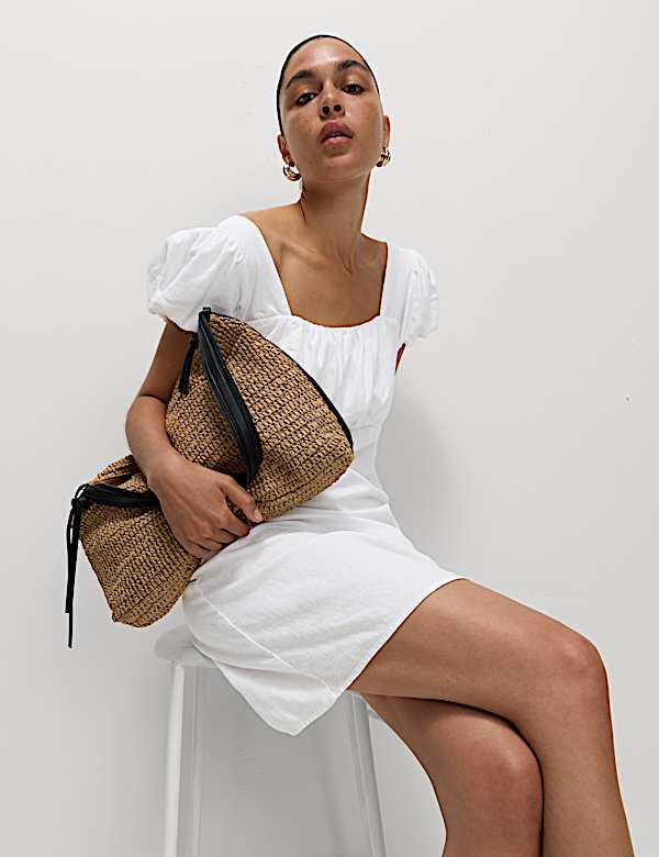 Linen Rich Puff Sleeve Mini Shift Dress